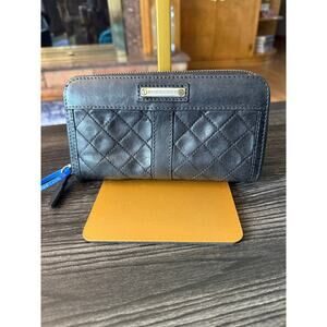 Vintage Burberry Black Quilted Leather Zip Envelope Wallet